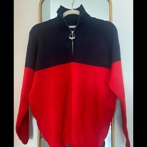 Sandro Color-block (Navy-red) Polo Sweater Zip with pearls